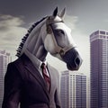 Portrait of an anthropomorphic horse businessman roaming the city streets. Generate Ai. Royalty Free Stock Photo