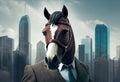Portrait of an anthropomorphic horse businessman roaming the city streets. Generate Ai. Royalty Free Stock Photo