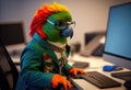 Portrait of an anthropomorphic parrot as a developer in the office. Generate Ai.