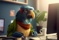 Portrait of an anthropomorphic parrot as a developer in the office. Generate Ai.