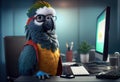 Portrait of an anthropomorphic parrot as a developer in the office. Generate Ai.