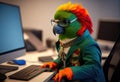 Portrait of an anthropomorphic parrot as a developer in the office. Generate Ai.