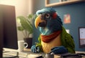 Portrait of an anthropomorphic parrot as a developer in the office. Generate Ai.