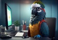 Portrait of an anthropomorphic parrot as a developer in the office. Generate Ai.