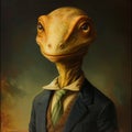 Portrait of an anthropomorphic reptilian creature in business attire