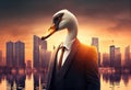 Portrait of an anthropomorphic swan dressed as a businessman. Generate Ai.
