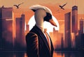 Portrait of an anthropomorphic swan dressed as a businessman. Generate Ai.