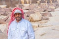 Portrait of an Arab at famous Sphinx and the great pyramids