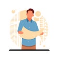 portrait of architect posing holding blueprint, flat design concept, vector illustration