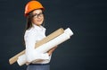 Portrait of architect student woman with blueprints Royalty Free Stock Photo