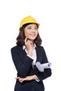 Portrait of architect student woman with blueprints protect wear Royalty Free Stock Photo