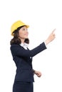 Portrait of architect student woman with blueprints protect wear Royalty Free Stock Photo