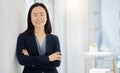 Portrait and arms crossed with a business asian woman in her office for corporate success. Professional, mindset and Royalty Free Stock Photo