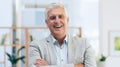 Portrait, arms crossed and happy senior business man in office with confidence, mindset or positive attitude. Face Royalty Free Stock Photo