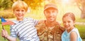 Portrait of army Officer with children Royalty Free Stock Photo