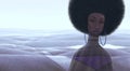 Portrait artwork. Illustration of lonely black African woman with surreal landscape, Alone loneliness and solitude concept art, co