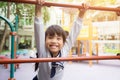 Portrait asia children feeling happy children's playground at outdoor public park for