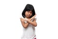 Portrait of Asian angry and sad little girl on white isolated background, The emotion of a child when tantrum and mad, expression Royalty Free Stock Photo