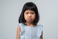 Portrait of Asian angry and sad little girl on white isolated background, The emotion of a child when tantrum and mad, expression Royalty Free Stock Photo