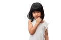 Portrait of Asian angry and sad little girl on white isolated background, The emotion of a child when tantrum and mad, expression Royalty Free Stock Photo