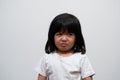 Portrait of Asian angry and sad little girl on white isolated background, The emotion of a child when tantrum and mad, expression Royalty Free Stock Photo