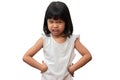 Portrait of Asian angry and sad little girl on white isolated background, The emotion of a child when tantrum and mad, expression Royalty Free Stock Photo