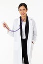 Portrait of asian an attractive young female doctor in white coat about medical or science health care concept on white background Royalty Free Stock Photo