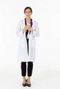 Portrait of asian an attractive young female doctor in white coat about medical or science health care concept on white background Royalty Free Stock Photo