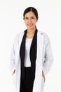 Portrait of asian an attractive young female doctor in white coat about medical or science health care concept on white background Royalty Free Stock Photo