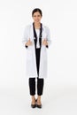 Portrait of asian an attractive young female doctor in white coat about medical or science health care concept on white background Royalty Free Stock Photo