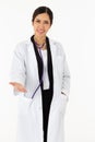 Portrait of asian an attractive young female doctor in white coat about medical or science health care concept on white background Royalty Free Stock Photo