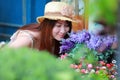 Portrait asian beautiful girl wear floral maxi dress