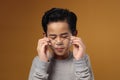 Asian Boy Adjusting Glasses, Eye Sight Problem Concept