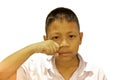 Portrait of asian boy crying with his hand cover his face in clippinh path. Royalty Free Stock Photo