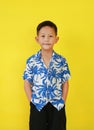 Portrait of Asian boy in summer dress costumes according to Thai culture to celebrate the Songkran festival of people on Thailand Royalty Free Stock Photo