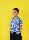 Portrait of Asian boy in summer dress costumes according to Thai culture to celebrate the Songkran festival of people on Thailand Royalty Free Stock Photo