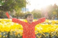 Portrait of a Asian boy on traditional festival costume. Cute little Vietnamese boy in ao dai dress smiling. Tet holiday. Lunar Royalty Free Stock Photo