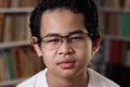 Portrait of Asian boy wearing eyeglasses, student with eye sight problem Royalty Free Stock Photo