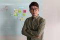 Portrait of asian businessman standing in meeting room with arms crossed looking to camera Royalty Free Stock Photo