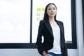 Portrait Asian businesswoman confidently while standing in office.