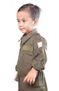 Portrait of asian children wearing military pilot suit isolated