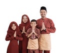 Asian family muslim with traditional greeting