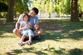 Portrait of Asian father and girl having good day in park Royalty Free Stock Photo