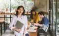 Portrait of asian female with laptop business working team Royalty Free Stock Photo