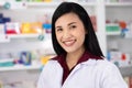 Portrait of asian female pharmacist in drugstore Thailand Royalty Free Stock Photo