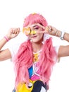 Portrait of Asian girl in a pink kawaii style