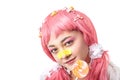 Portrait of an Asian girl in a pink wig Royalty Free Stock Photo