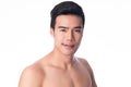 Portrait of asian handsome young man face, on white background, Skin Care concept Royalty Free Stock Photo