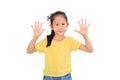 Portrait of asian little child girl showing ten finger isolated on white background