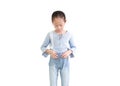 Portrait asian little child girl wearing jean pant isolated on white background
